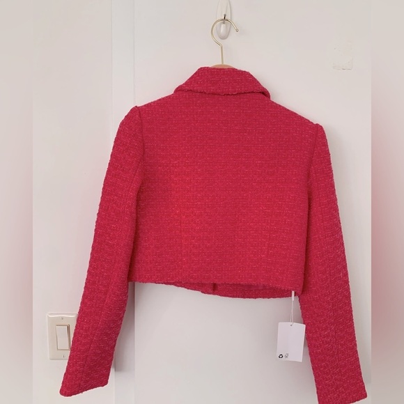 Self Portrait Boucle Tweed Cropped Jacket In Fuschia a pink NWT - Picture 8 of 11